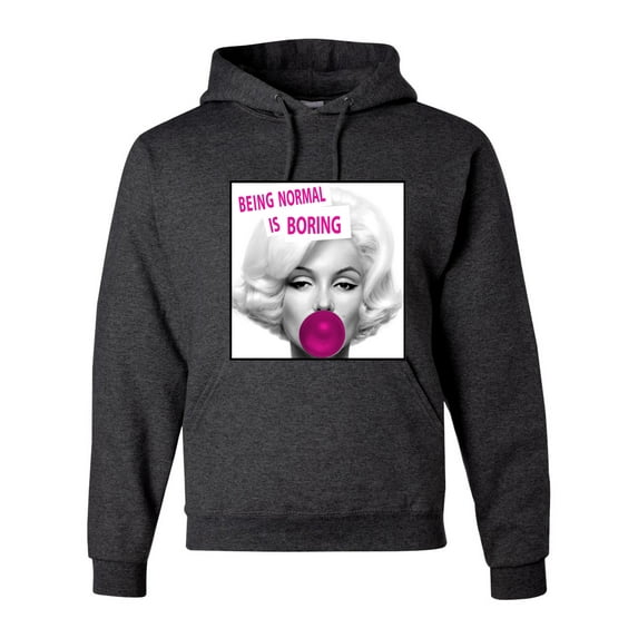 Marilyn Monroe Being Normal is Boring | Mens Famous People Hooded Sweatshirt Graphic Hoodie, Heather Black, 3XL