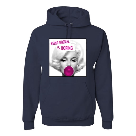 Marilyn Monroe Being Normal is Boring | Mens Famous People Hooded Sweatshirt Graphic Hoodie, Navy, Small