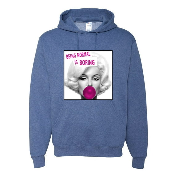 Marilyn Monroe Being Normal is Boring | Mens Famous People Hooded Sweatshirt Graphic Hoodie, Vintage Heather Blue, Medium
