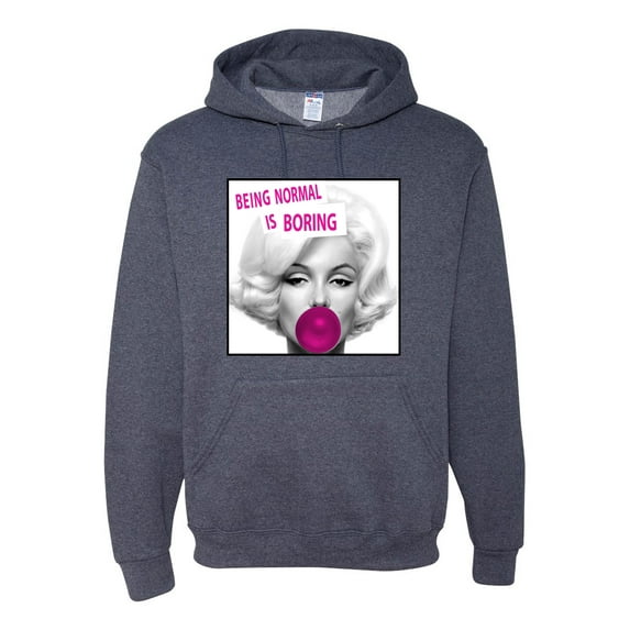 Marilyn Monroe Being Normal is Boring | Mens Famous People Hooded Sweatshirt Graphic Hoodie, Vintage Heather Navy, Small