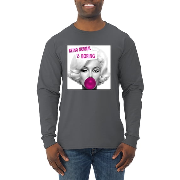 Marilyn Monroe Being Normal is Boring | Mens Famous People Long Sleeve T-Shirt, Charcoal, Small