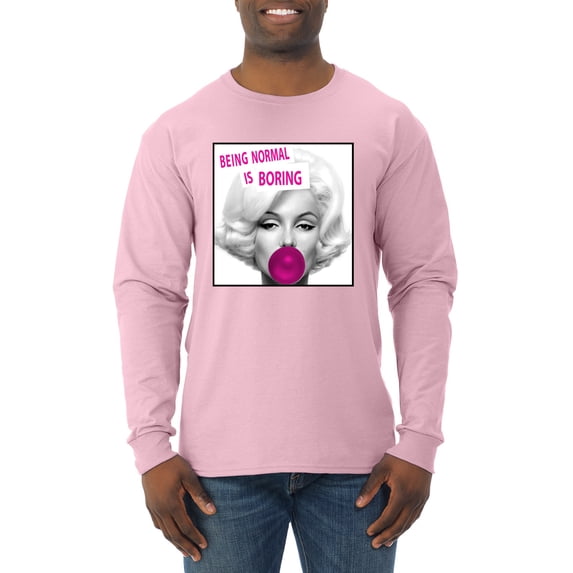 Marilyn Monroe Being Normal is Boring | Mens Famous People Long Sleeve T-Shirt, Light Pink, Large