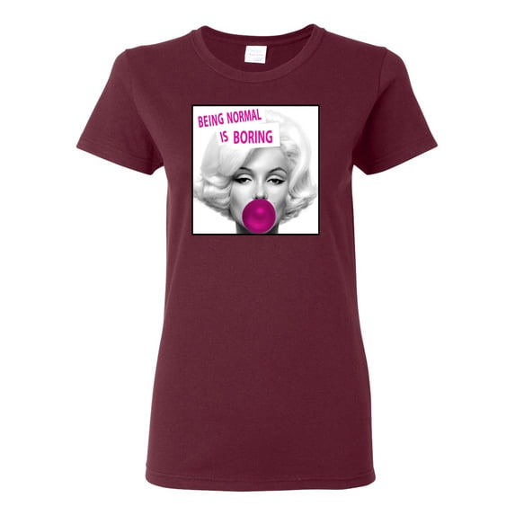 Marilyn Monroe Being Normal is Boring | Womens Famous People Graphic T-Shirt, Maroon, Medium