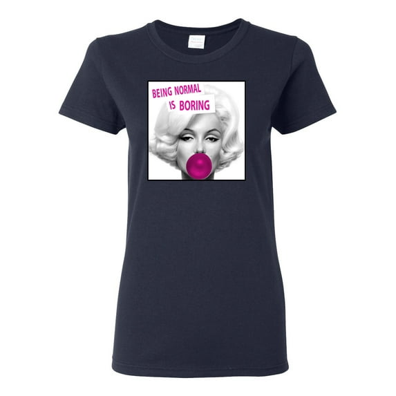 Marilyn Monroe Being Normal is Boring | Womens Famous People Graphic T-Shirt, Navy, 2XL