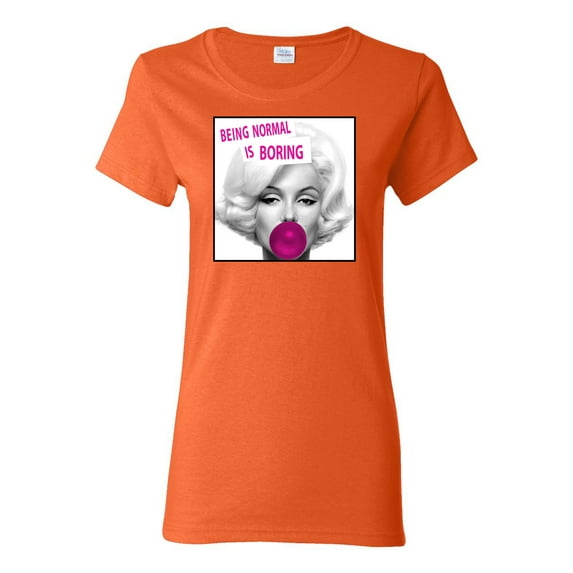 Marilyn Monroe Being Normal is Boring | Womens Famous People Graphic T-Shirt, Orange, X-Large