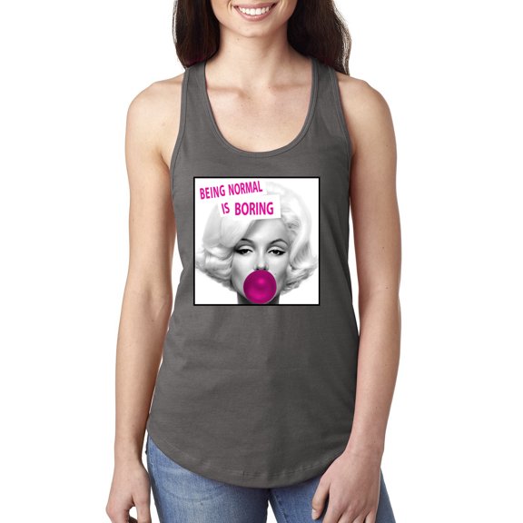Marilyn Monroe Being Normal is Boring | Womens Famous People Jersey Racerback Tank Top, Dark Grey, Large
