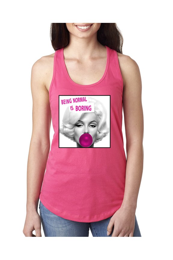 Marilyn Monroe Being Normal is Boring | Womens Famous People Jersey Racerback Tank Top, Hot Pink, Large