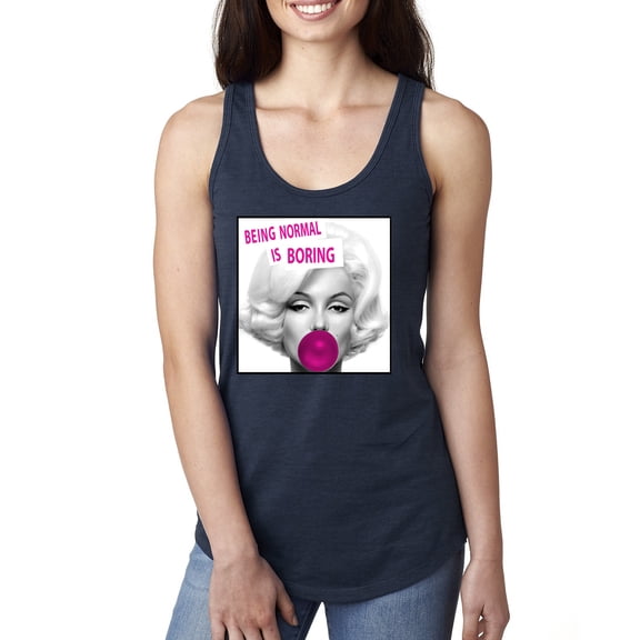 Marilyn Monroe Being Normal is Boring | Womens Famous People Jersey Racerback Tank Top, Navy, Large