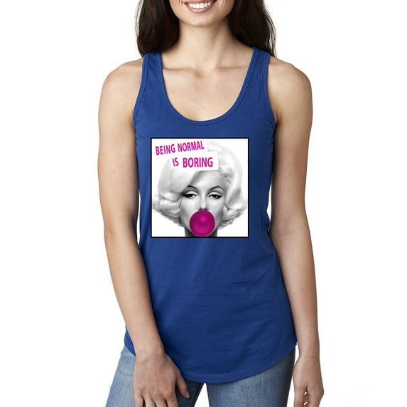 Marilyn Monroe Being Normal is Boring | Womens Famous People Jersey Racerback Tank Top, Royal, Small
