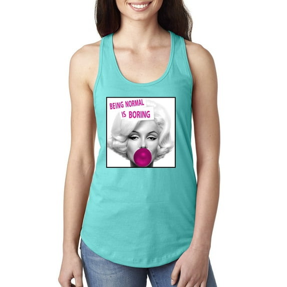 Marilyn Monroe Being Normal is Boring | Womens Famous People Jersey Racerback Tank Top, Tahiti Blue, Small