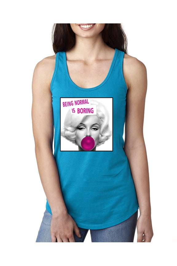 Marilyn Monroe Being Normal is Boring | Womens Famous People Jersey Racerback Tank Top, Turquoise, Large