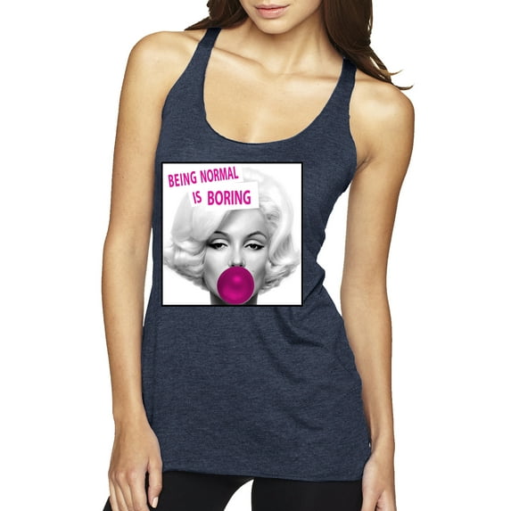 Marilyn Monroe Being Normal is Boring | Womens Famous People Premium Tri-Blend Racerback Tank Top, Vintage Navy, Small
