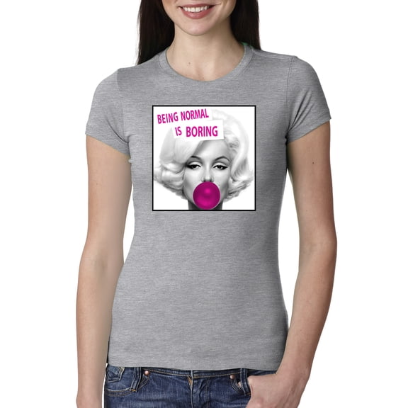 Marilyn Monroe Being Normal is Boring | Womens Famous People Slim Fit Junior Tee, Heather Grey, Large