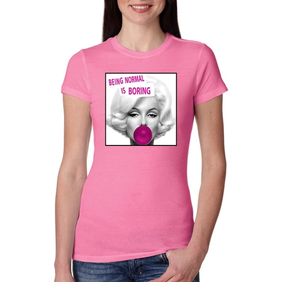 Marilyn Monroe Being Normal is Boring | Womens Famous People Slim Fit Junior Tee, Hot Pink, Medium