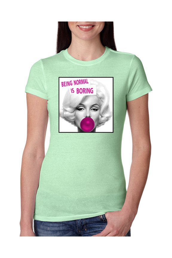 Marilyn Monroe Being Normal is Boring | Womens Famous People Slim Fit Junior Tee, Mint, Medium