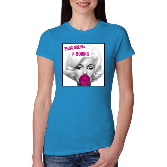 Marilyn Monroe Being Normal is Boring | Womens Famous People Slim Fit Junior Tee, Turquoise, Medium