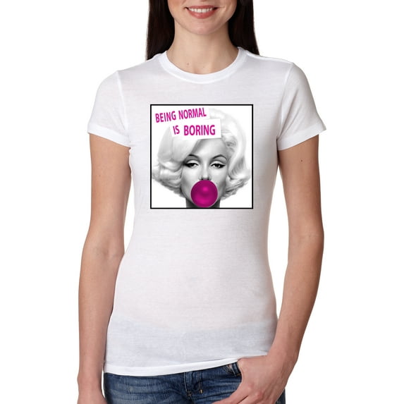 Marilyn Monroe Being Normal is Boring | Womens Famous People Slim Fit Junior Tee, White, Large