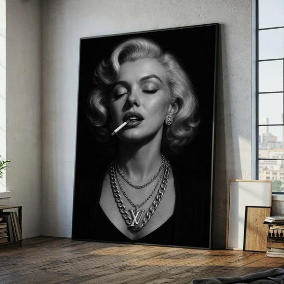 Marilyn Monroe Black And White Canvas Painting Ready To Hang Gift, Glamour Wall Art Luxury Fashion Inspired Home Decor, Unframed Poster Size 8x12