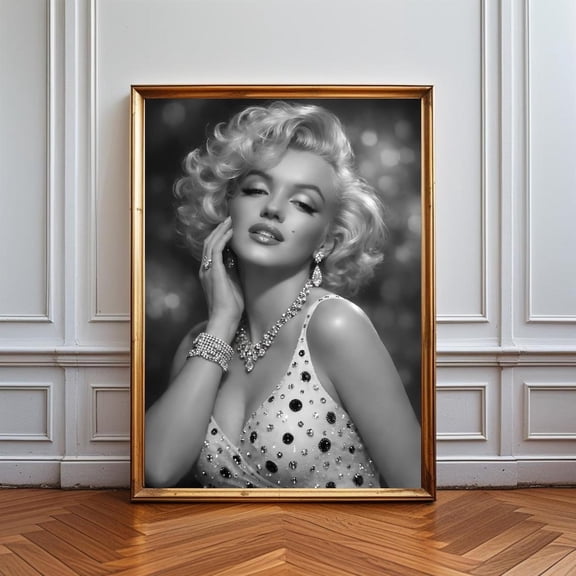 Marilyn Monroe Black White Vintage Hollywood Glam Retro Blonde Portrait Elegant Feminine Classic Star, Unframed Poster