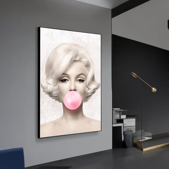 Marilyn Monroe Bubble Gum Canvas Art, Chic Pop Art Wall Decor, Modern Marilyn Elegance For Home, Unique Gift, Unframed Canvas Size 8x12