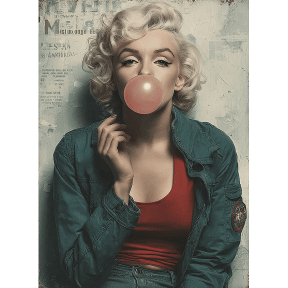 Marilyn Monroe Bubble Gum Canvas Painting, Pop Art Portrait, Panoramic Glam Hollywood Style Wall Decor, Art Gift Idea