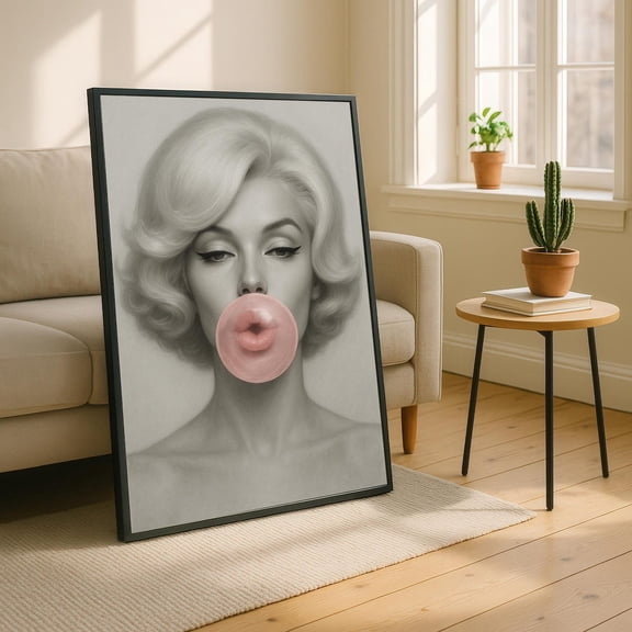 Marilyn Monroe Canvas Painting – Pop Art Portrait With Bubble Gum, Ready To Hang, Gift For Retro Glam Lovers And Iconic Wall Art Fans, Stretched Canvas Size 12x18