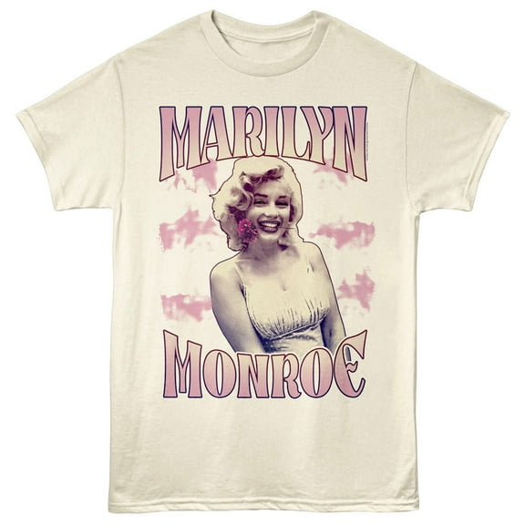 Marilyn Monroe - Clouds And Flower - Officially Licensed - Off-White Solid Front Print Adult Short Sleeve T-Shirt