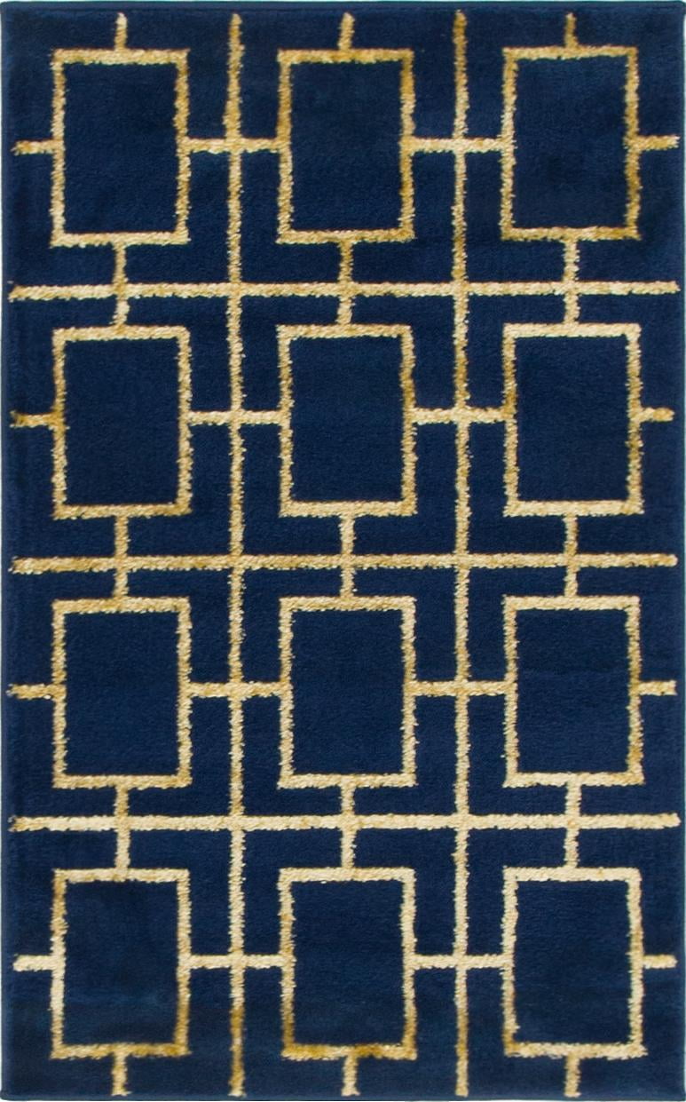Navy Blue & Gold Trellis Rectangular Synthetic Area Rug