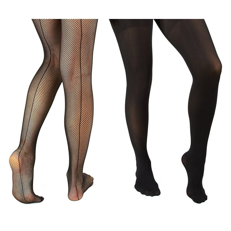 Marilyn Monroe Fishnet Tights with Solid Opaque for Women, 2-Pack