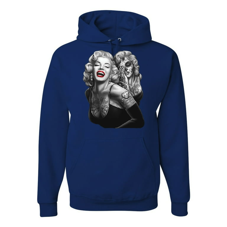 Marilyn Monroe Funny Tats Skeleton Face Mens Hoodies Royal Blue Small