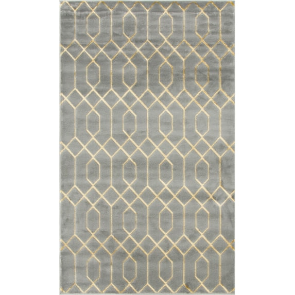 Marilyn Monroe Geometric Modern Area Rug, Gray/Gold, 5" x 8"