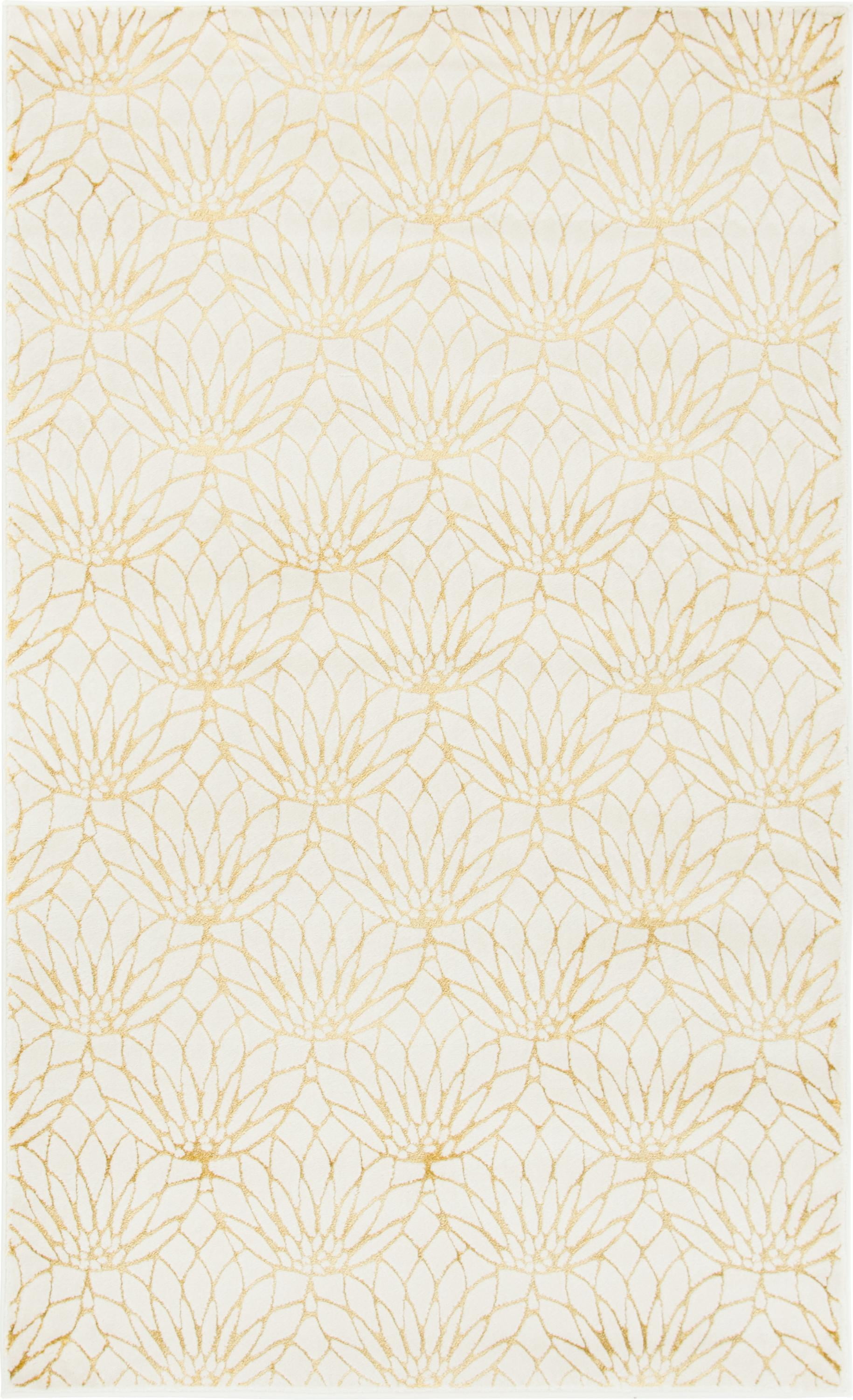 White and Gold Abstract Rectangular Area Rug