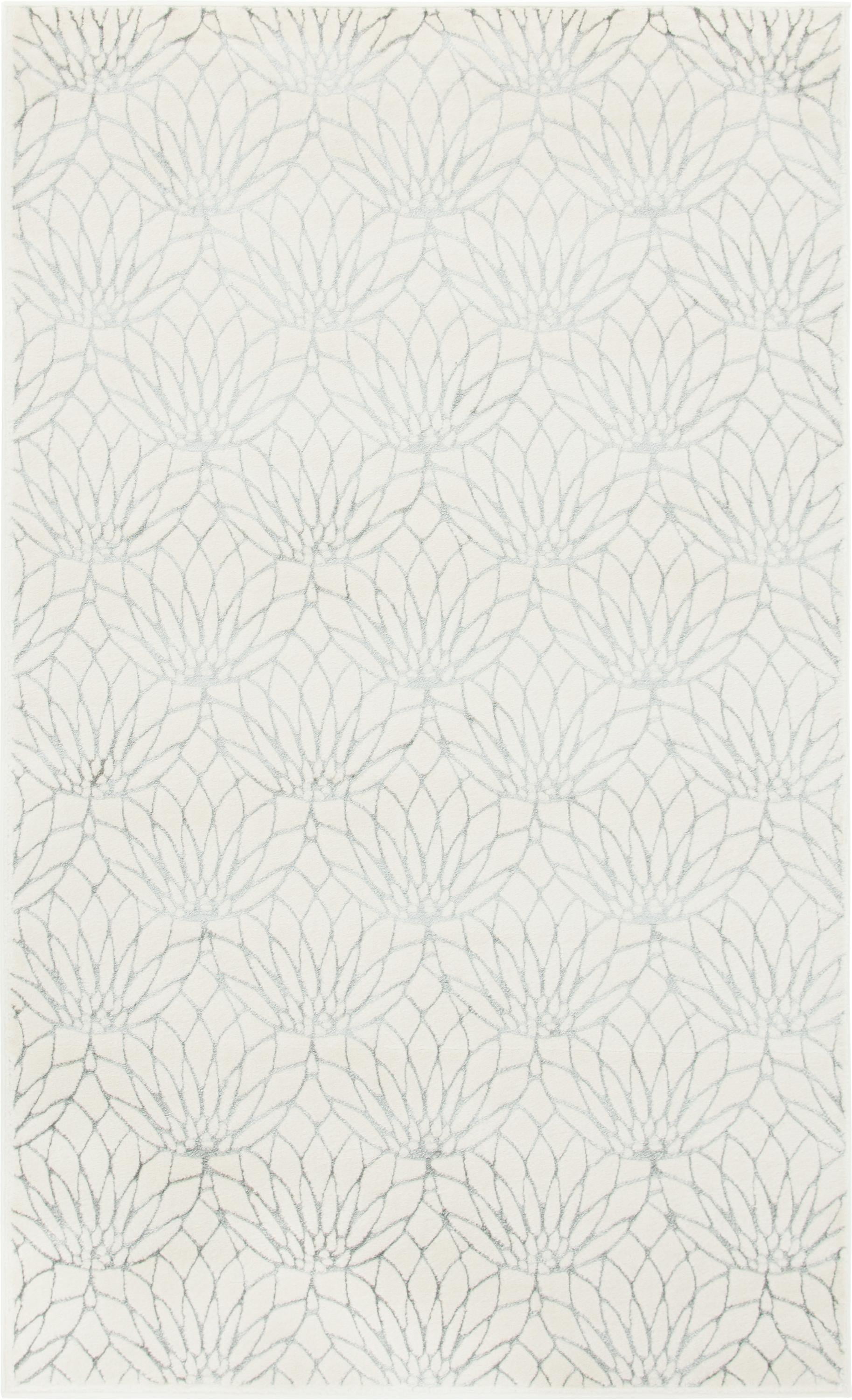 White and Silver Abstract Synthetic Rectangular Area Rug