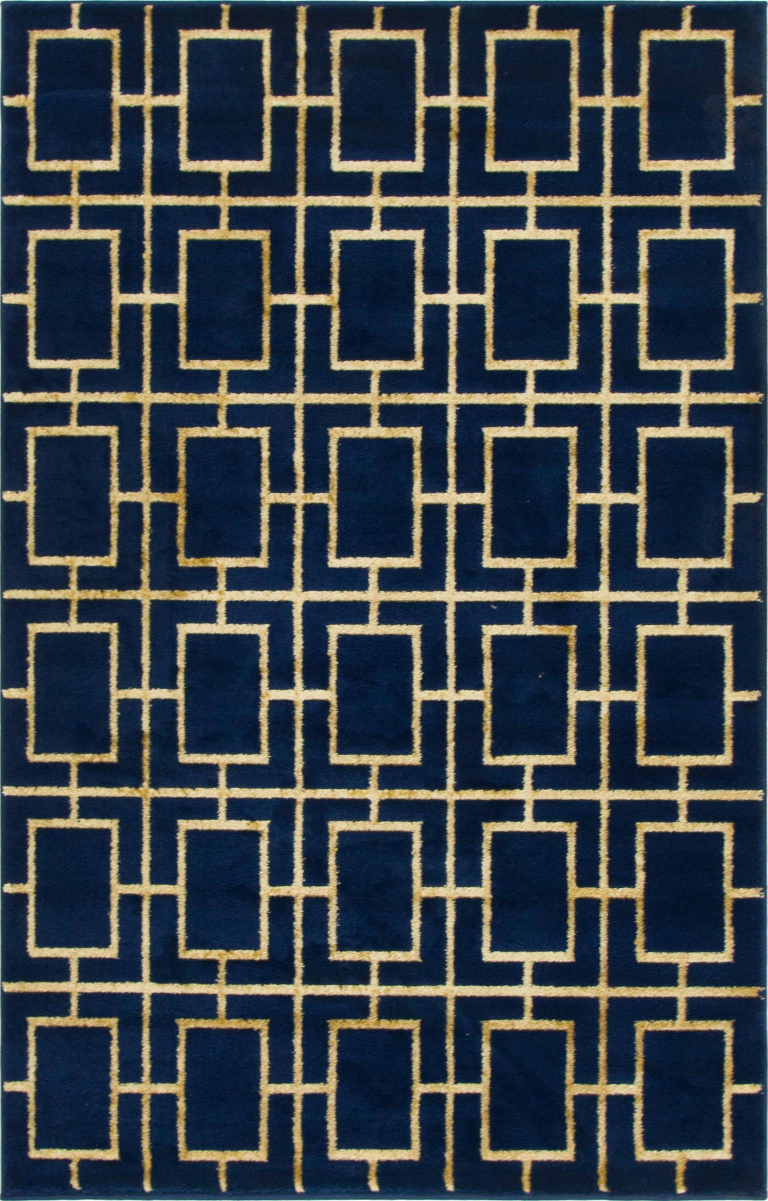 Navy Blue and Gold Trellis 4' x 6' Synthetic Area Rug