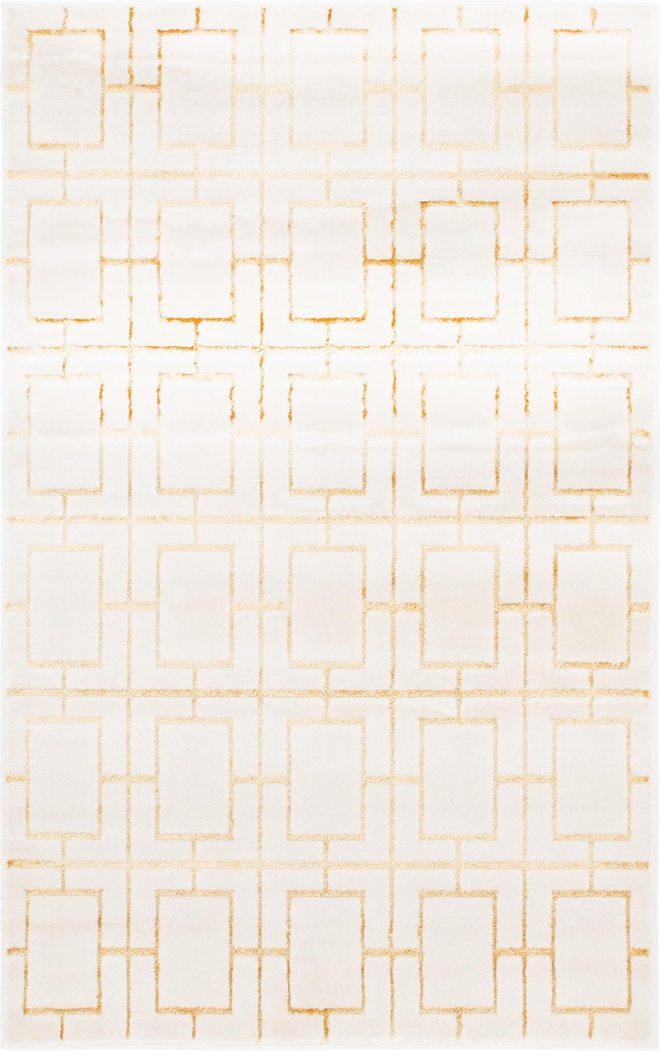 White Gold Geometric 4' x 6' Easy-Care Synthetic Area Rug