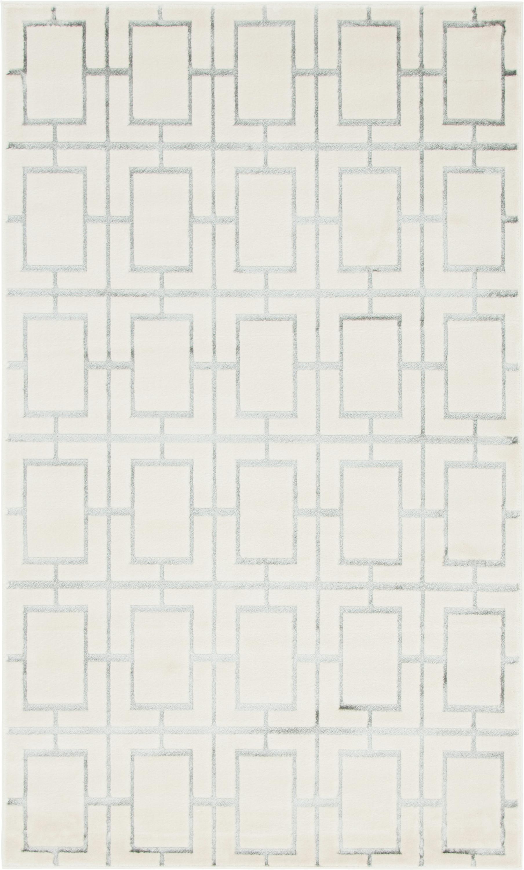 Luxurious 8' x 10' White and Silver Geometric Synthetic Rug
