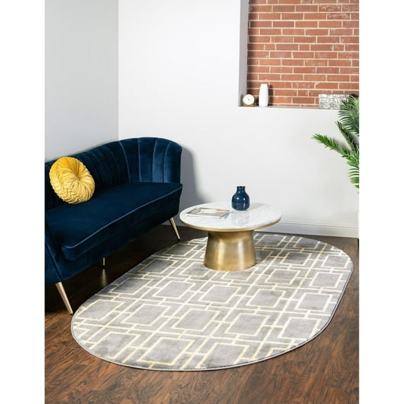 Marilyn Monroe Glam Collection Area Rug - Deco (5' 3" x 8' Oval Gray Gold/Gold)