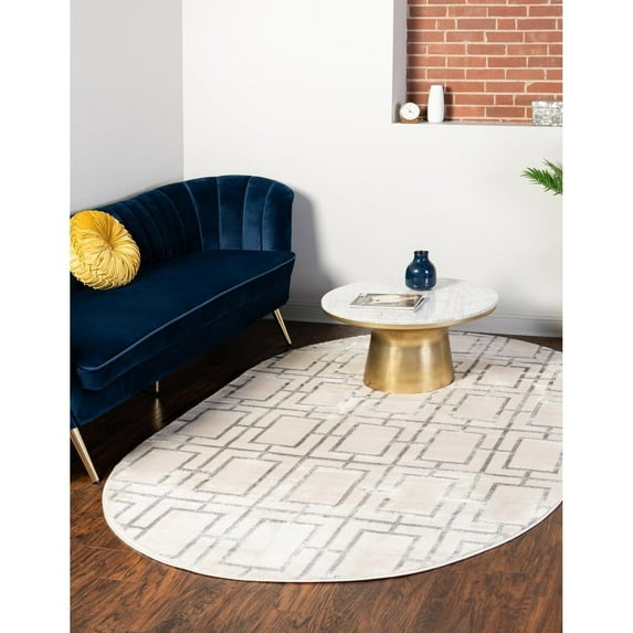 Marilyn Monroe Glam Collection Area Rug - Deco (5' 3" x 8' Oval White Silver/Silver)