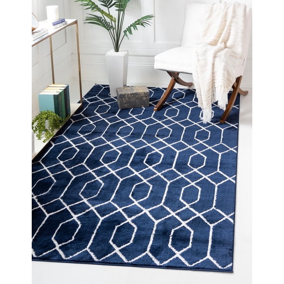 Marilyn Monroe Glam Collection Area Rug - Trellis (10' x 13' 1" Rectangle Navy Blue Silver/Silver)