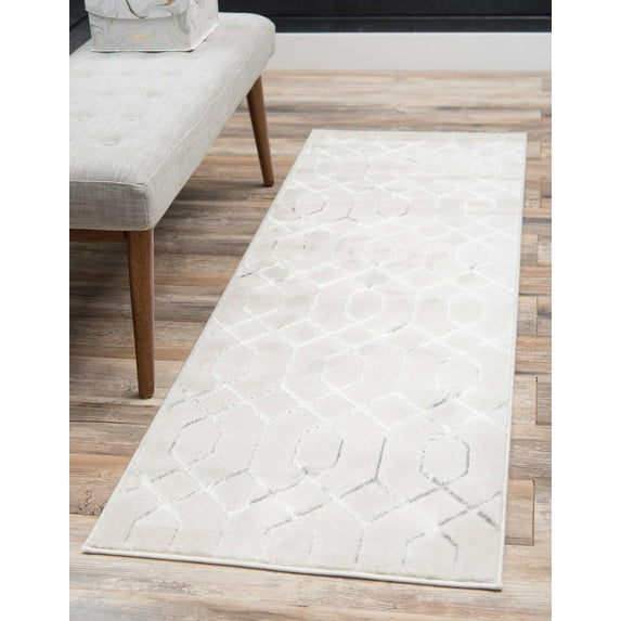 Marilyn Monroe Glam Collection Area Rug - Trellis (2' 7" x 12' Runner White Silver/Silver)