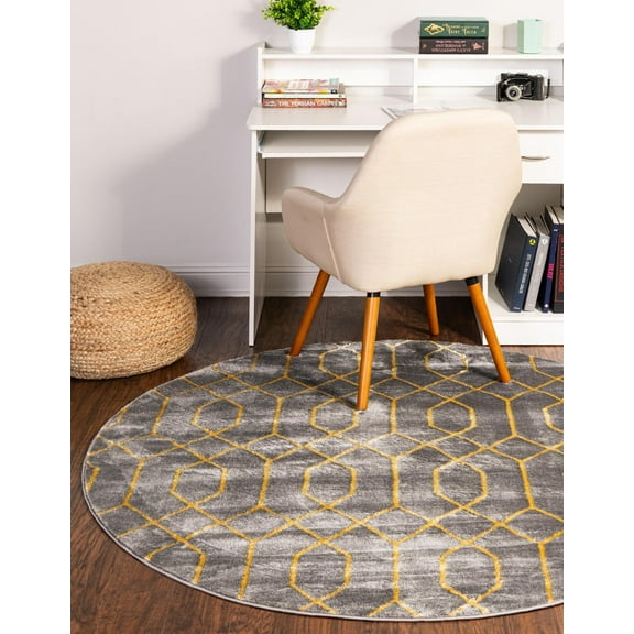 Marilyn Monroe Glam Collection Area Rug - Trellis (3' 1" Round Gray Gold/Gold)