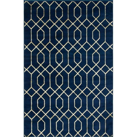Marilyn Monroe Glam Collection Area Rug - Trellis (4' 1" x 6' 1" Rectangle Navy Blue Gold/Gold)