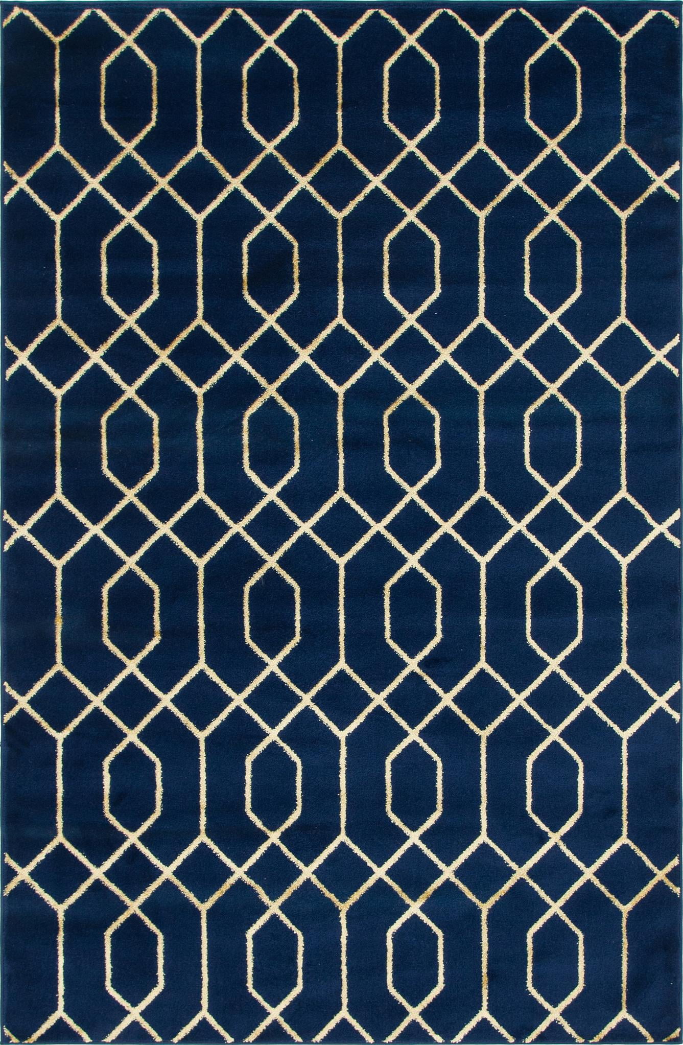 Navy Blue and Gold Trellis 4' x 6' Synthetic Area Rug