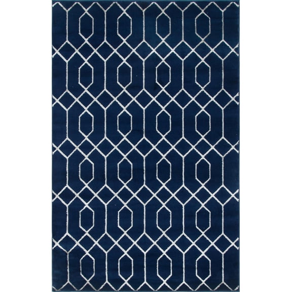 Marilyn Monroe Glam Collection Area Rug - Trellis (4' 1" x 6' 1" Rectangle Navy Blue Silver/Silver)
