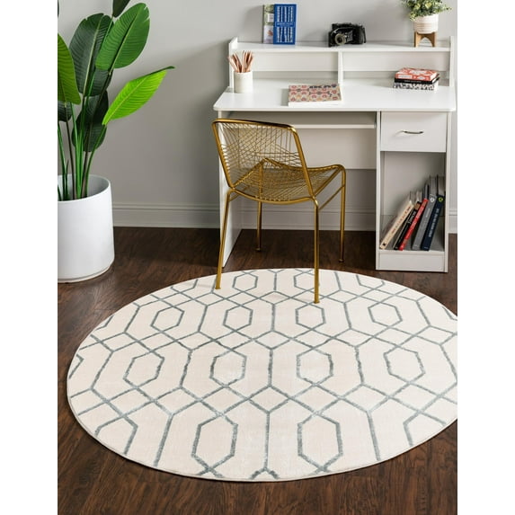 Marilyn Monroe Glam Collection Area Rug - Trellis (5' 3" Round White Silver/Silver)