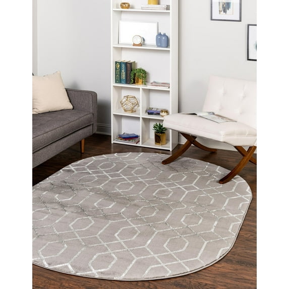 Marilyn Monroe Glam Collection Area Rug - Trellis (5' 3" x 8' Oval Gray Silver/Silver)