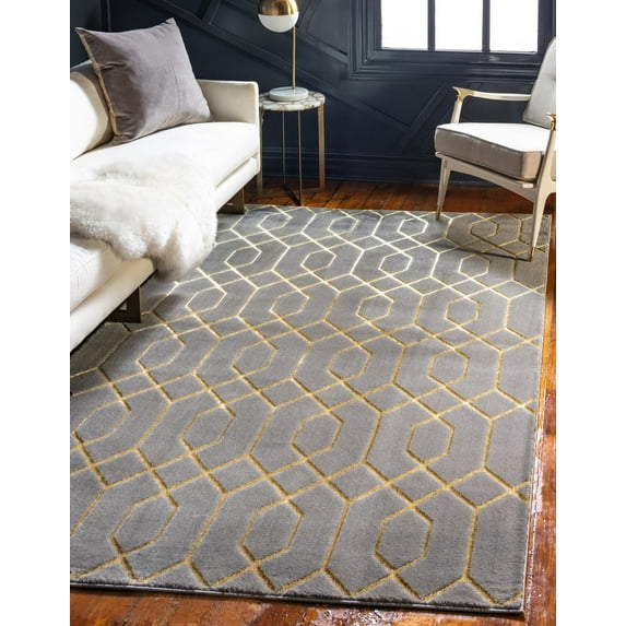 Marilyn Monroe Glam Collection Area Rug - Trellis (6' 1" x 9' Rectangle Gray Gold/Gold)