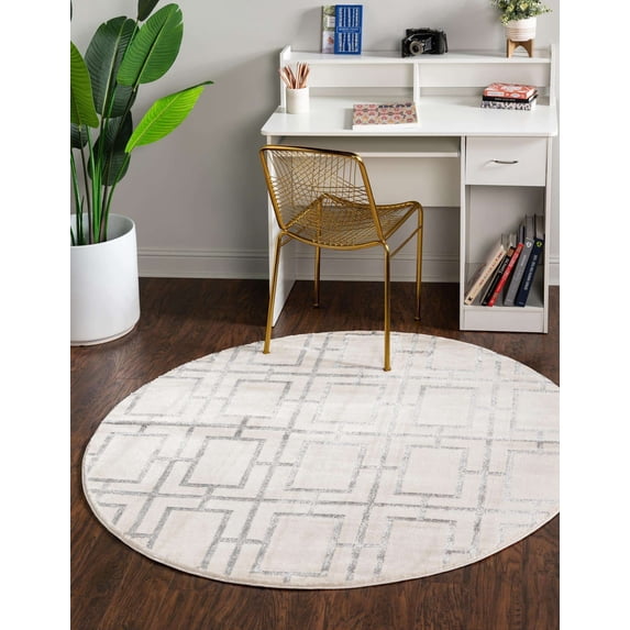 Marilyn Monroe Glam Collection Area Rug - Trellis (7' 10" Round White Silver/Silver)