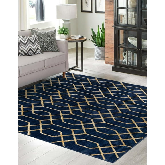 Marilyn Monroe Glam Collection Area Rug - Trellis (7' 10" Square Navy Blue Gold/Gold)