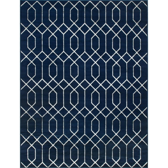 Marilyn Monroe Glam Collection Area Rug - Trellis (7' 10" x 10' Rectangle Navy Blue Silver/Silver)
